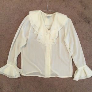 Vintage Semi-Sheer Ivory Ruffle Blouse by Jordan 80s
